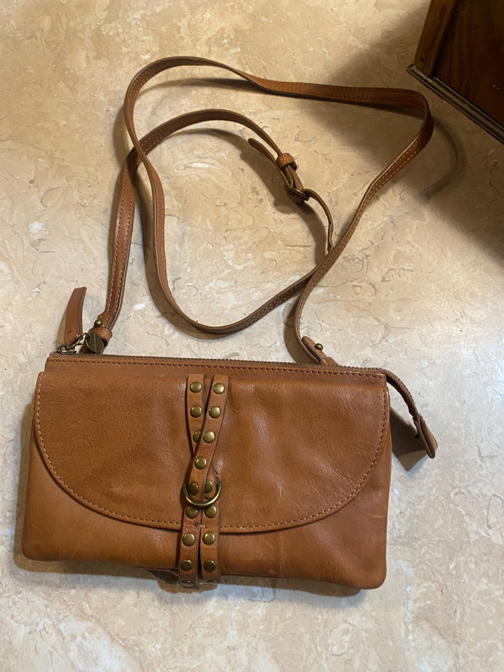 Lucky Brand Cognac Leather Studded Crossbody